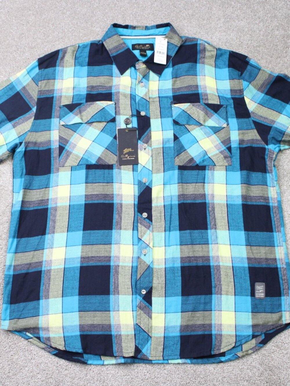 A. Tiziano Shirt NWT Men 4XL XXXXL Blue/Yellow Cotton Short Sleeve Casual Preppy